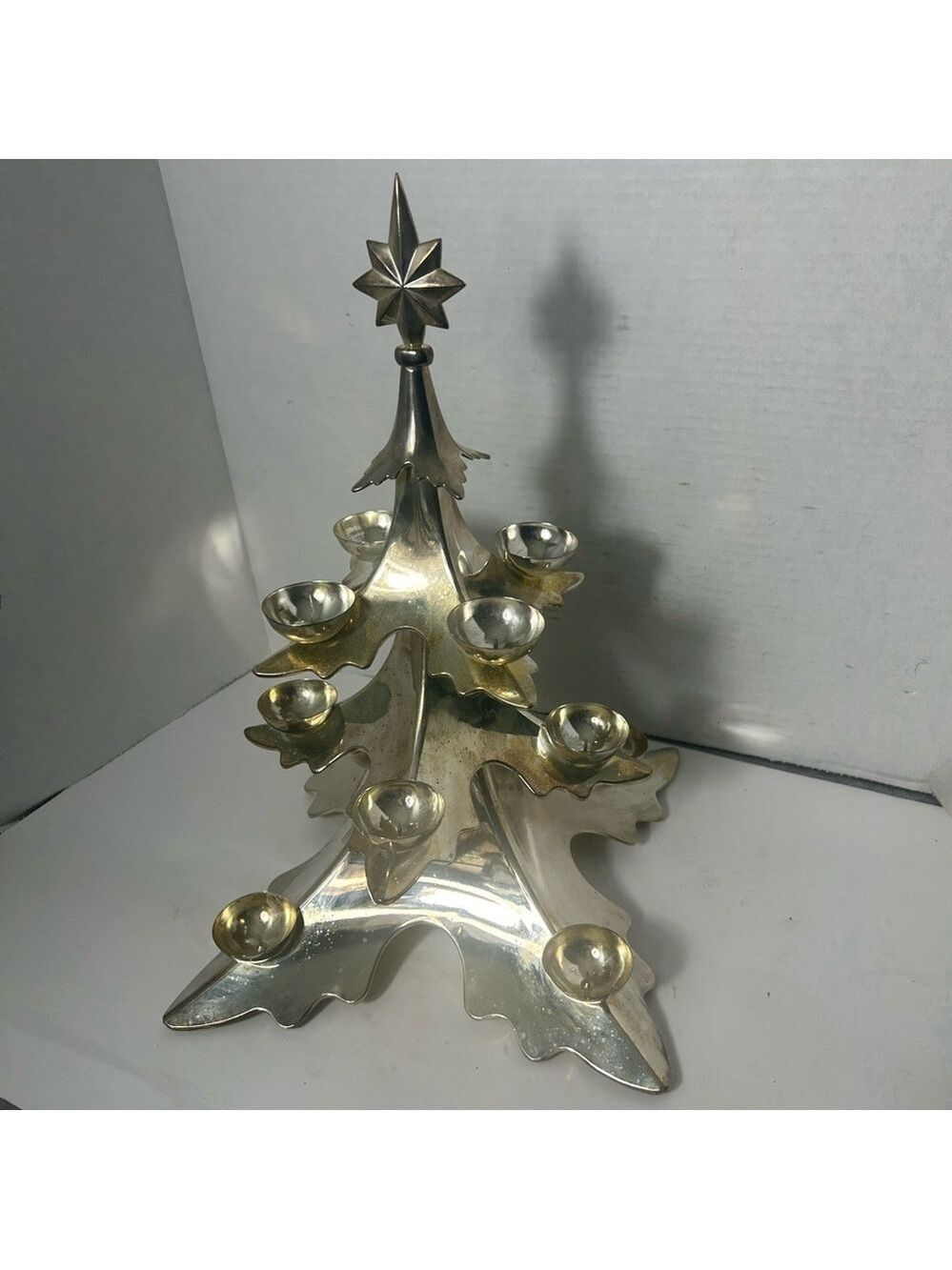 Vintage Godinger 3D Chrome Silver Christmas Tree Tealight Cups 15” Holiday